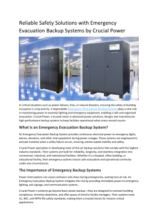 Emergency Evacuation Backup System | Essential Safety by Crucial Power