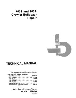 John Deere 750B Crawler Bulldozer Service Repair Manual Instant Download