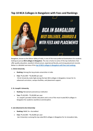 Top 10 BCA Colleges in Bangalore with Fees and Rankings