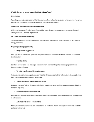 whatisthewaytospreadapublishedandroidappgame