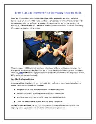 Learn ACLS and Transform Your Emergency Response Skills