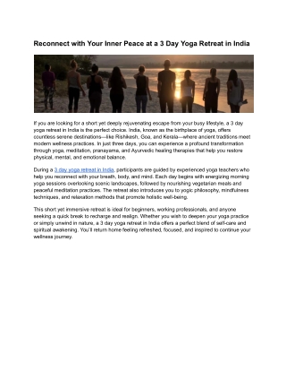 Reconnect with Your Inner Peace at a 3 Day Yoga Retreat in India