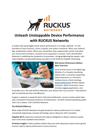 Unleash Unstoppable Device Performance with RUCKUS Networks