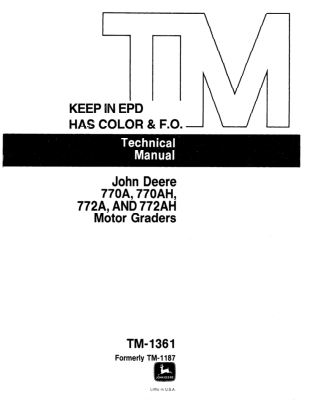 JOHN DEERE 770A Motor Grader Service Repair Manual Instant Download (tm1361)