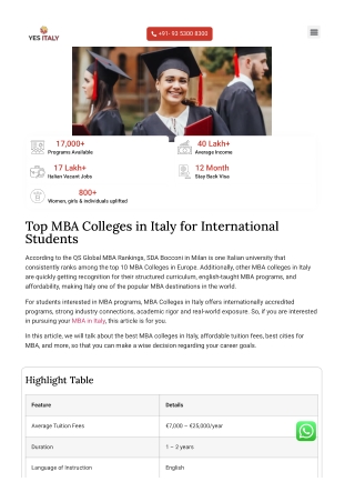 MBA Colleges in Italy – Top Business Schools for Global Careers