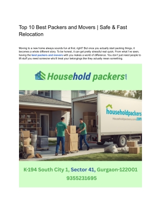 Top 10 Best Packers and Movers _ Safe & Fast Relocation