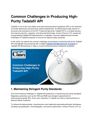 Blog - Common Challenges in Producing High-Purity Tadalafil API