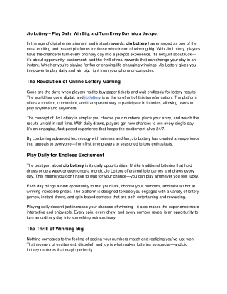 Jio Lottery: Play and Win Big Every Day