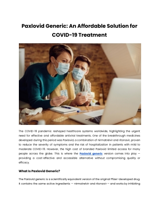 Paxlovid Generic: An Affordable Solution for COVID-19 Treatment