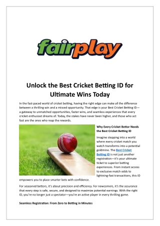 Unlock the Best Cricket Betting ID for Ultimate Wins Today