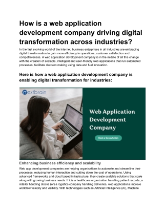 How is a web application development company driving digital transformation across industries?
