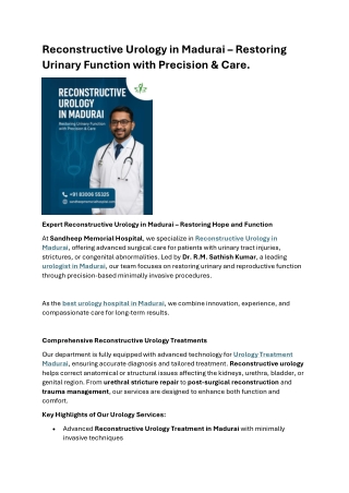 Reconstructive Urology in Madurai  Restoring Urinary Function with Precision  Care