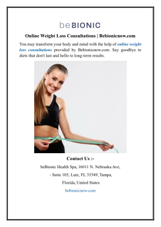Online Weight Loss Consultations | Bebionicnow.com