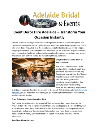 Event Decor Hire Adelaide