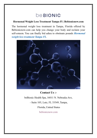 Hormonal Weight Loss Treatment Tampa Fl | Bebionicnow.com