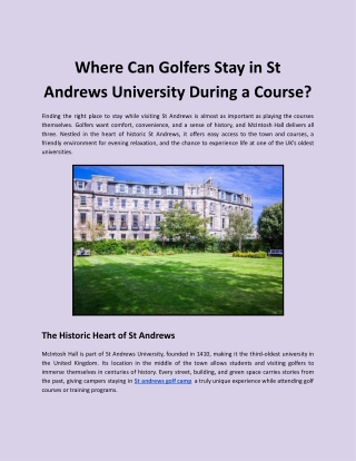 Where Can Golfers Stay in St Andrews University During a Course