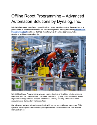 Offline Robot Programming – Advanced Automation Solutions by Dynalog, Inc