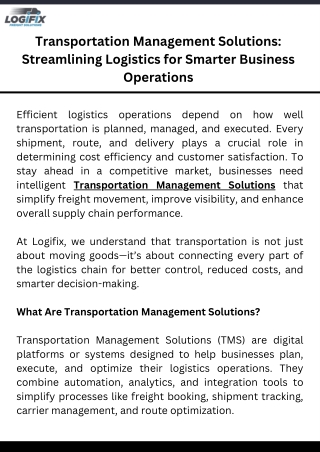 Transportation Management Solutions Streamlining Logistics for Smarter Business Operations