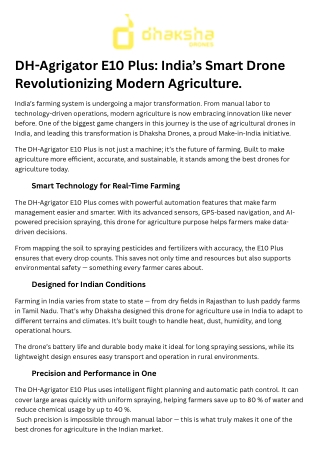 DH-Agrigator E10 Plus: India’s Smart Drone Revolutionizing Modern Agriculture