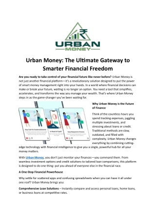 Urban Money: The Ultimate Gateway to Smarter Financial Freedom