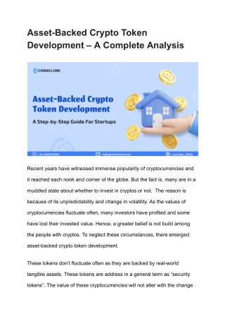Asset-Backed Crypto Token Development – A Complete Analysis