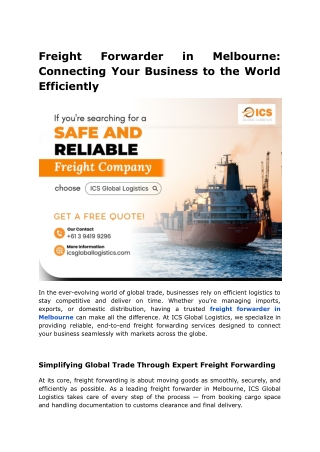 freight forwarder in Melbourne
