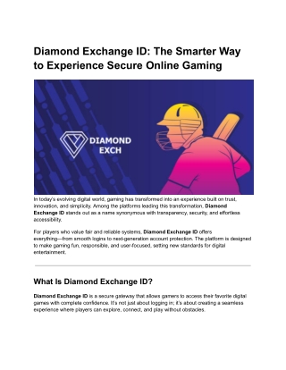 Diamond Exchange ID The Smarter Way to Experience Secure Online Gaming