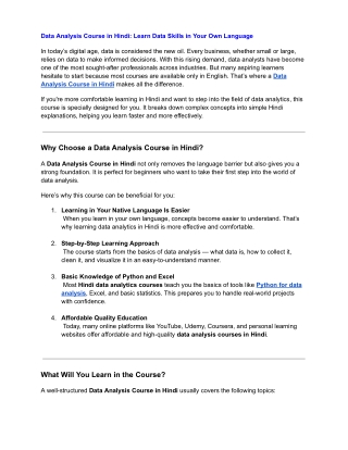 Data Analysis Course in Hindi: Learn Data Skills in Your Own Language