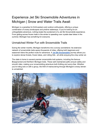 Explore Michigan with Jet Ski Snowmobile Rides