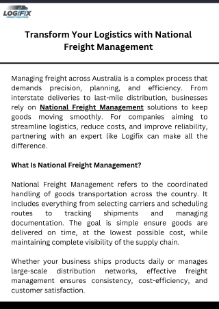 Transform Your Logistics with National Freight Management