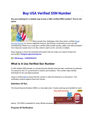 Buy USA Verified SSN Number