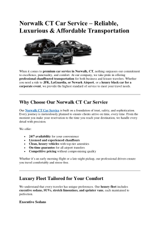 Norwalk CT Car Service – Reliable, Luxurious & Affordable Transportation