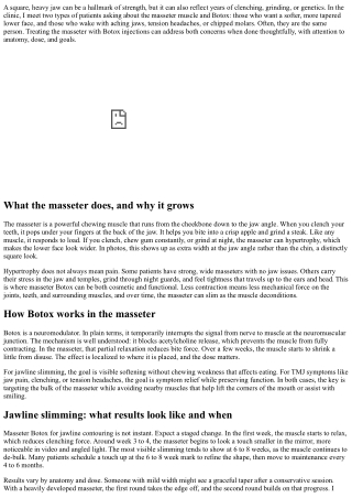 Masseter Botox: Jawline Slimming and TMJ Relief