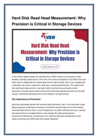 Hard Disk Read Head Measurement Why Precision is Critical in Storage Devices - VIEW