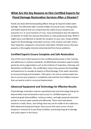 What Are the Key Reasons to Hire Certified Experts for Flood Damage Restoration Services After a Disaster