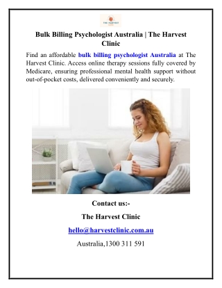 Bulk Billing Psychologist Australia  The Harvest Clinic