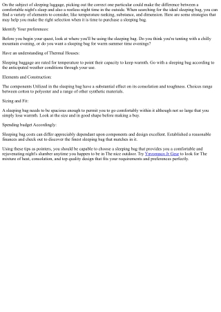 "Your Comprehensive Handbook for Sleeping Bag Selection"