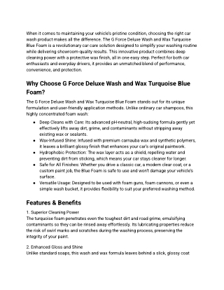 Deluxe Wash and Wax Turquoise Blue Foam _ Superior Shine & Protection _ G Force Auto Detailing