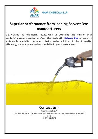 Superior performance from leading Solvent Dye manufacturers
