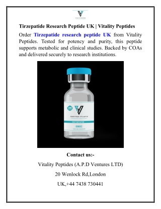 Tirzepatide Research Peptide UK  Vitality Peptides