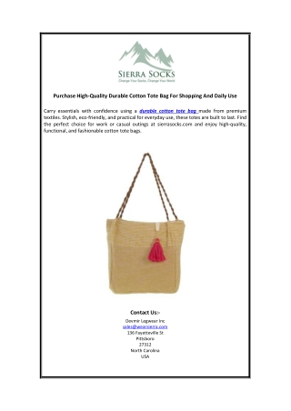 Purchase High-Quality Durable Cotton Tote Bag For Shopping And Daily Use