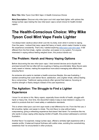 Mike Tyson Cool Mint Vape: A Health-Conscious Choice