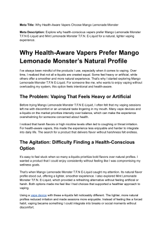 Why Health-Aware Vapers Choose Mango Lemonade Monster