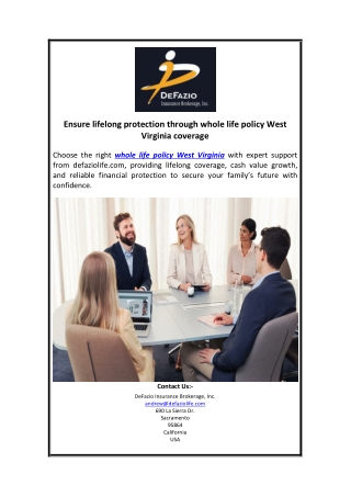 Ensure lifelong protection through whole life policy West Virginia coverage