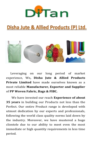 Disha Jute & Allied Products Pvt. Ltd. – Company Profile & Product Catalogue