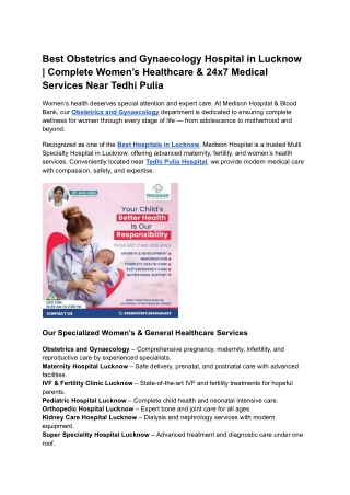 Best Obstetrics and Gynaecology Hospital in Lucknow _ Complete Women’s Healthcare & 24x7 Medical Services Near Tedhi Pul