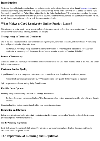 “What Makes a Good Lender for Online payday loans?”