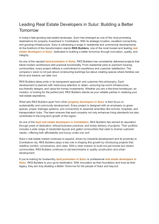 Leading Real Estate Developers in Sulur_ Building a Better Tomorrow