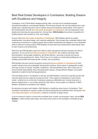 Best Real Estate Developers in Coimbatore_ Building Dreams with Excellence and Integrity