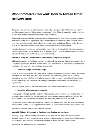 WooCommerce Checkout: How to Add an Order Delivery Date